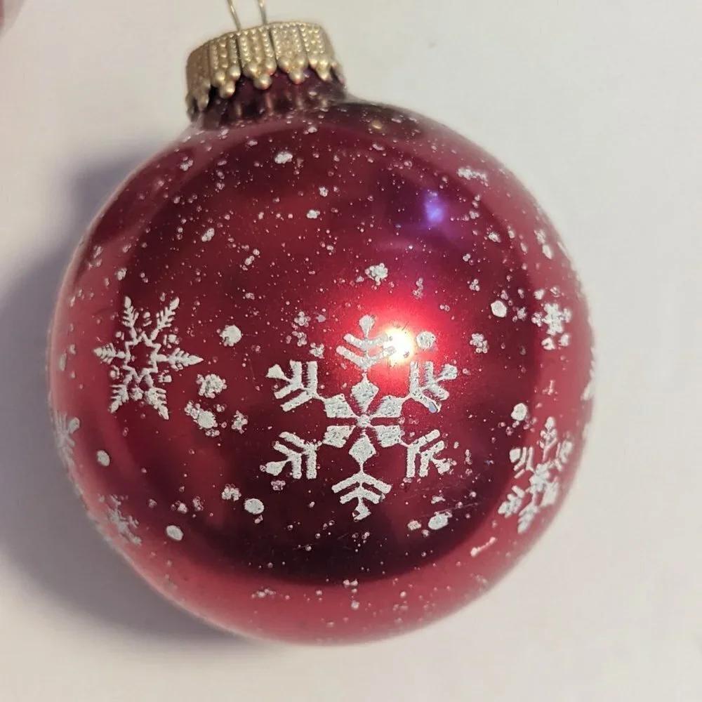 Vintage Mercury Glass Stenciled Snowflake‎ Christmas Holiday Ornament Glitter